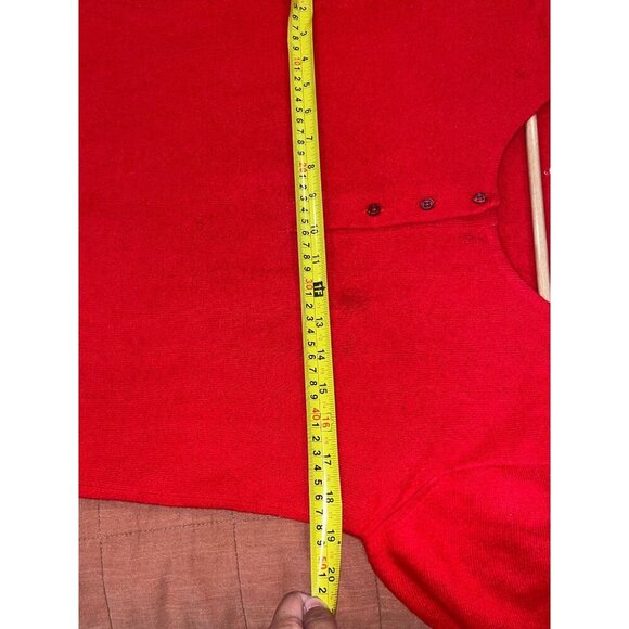 100% Cashmere Red 3/4 Sleeve Henley Sweater Soft Knit Button Placket Size 38 - Picture 5 of 7